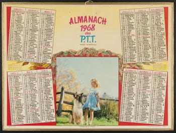 estampe ALMANACH  1968  des  P.T.T.  ANNEE BISSEXTILE 1979.49.212 Photo