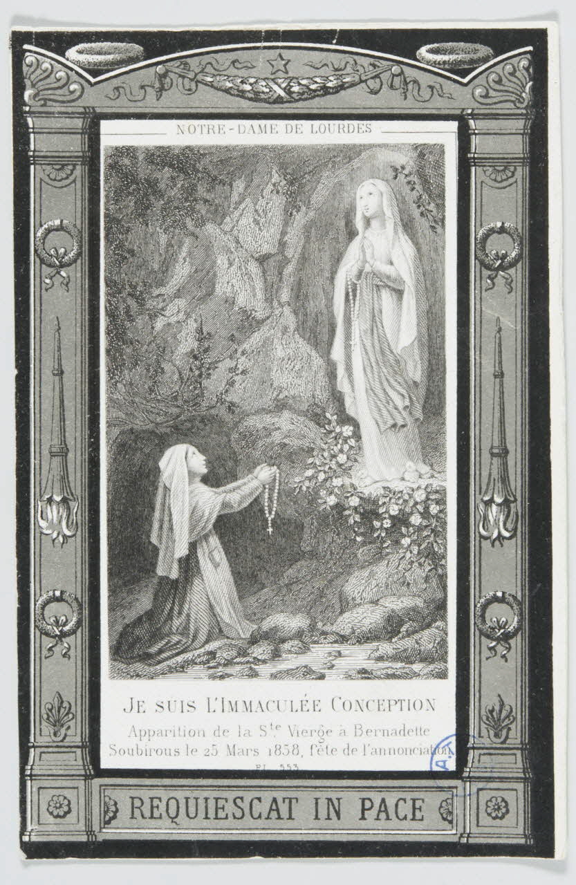 Turgis et fils estampe NOTRE-DAME DE LOURDES  JE SUIS L'IMMACULEE CONCEPTION  Apparition de la Ste. Vierge à Bernadette  Soubirous le 25 Mars 1858, fête de l'annonciation. Paris 1880 1979.49.95 Photo