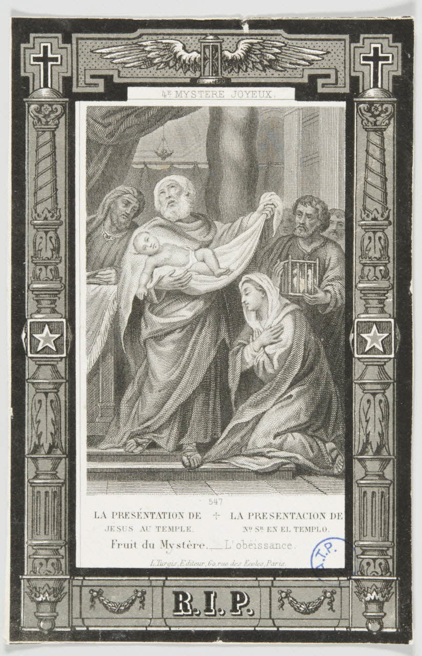 estampe LA PRESENTATION DE  JESUS AU TEMPLE.  Fruit du Mystère. - L'obéissance. 1979.49.97 Photo