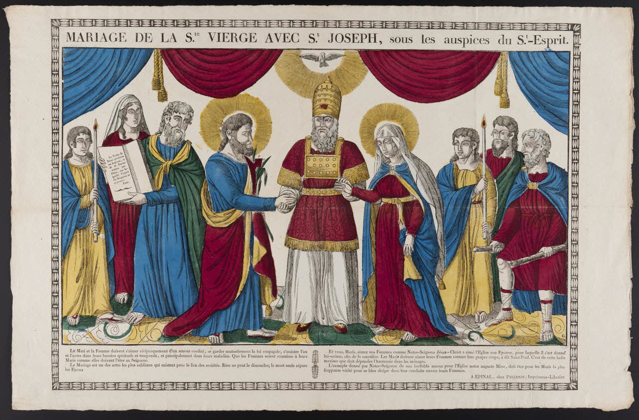 imagerie ancienne MARIAGE DE LA Ste VIERGE AVEC St JOSEPH, sous les auspices du St-Esprit. Lorraine, France 1837 1979.82.131 Photo