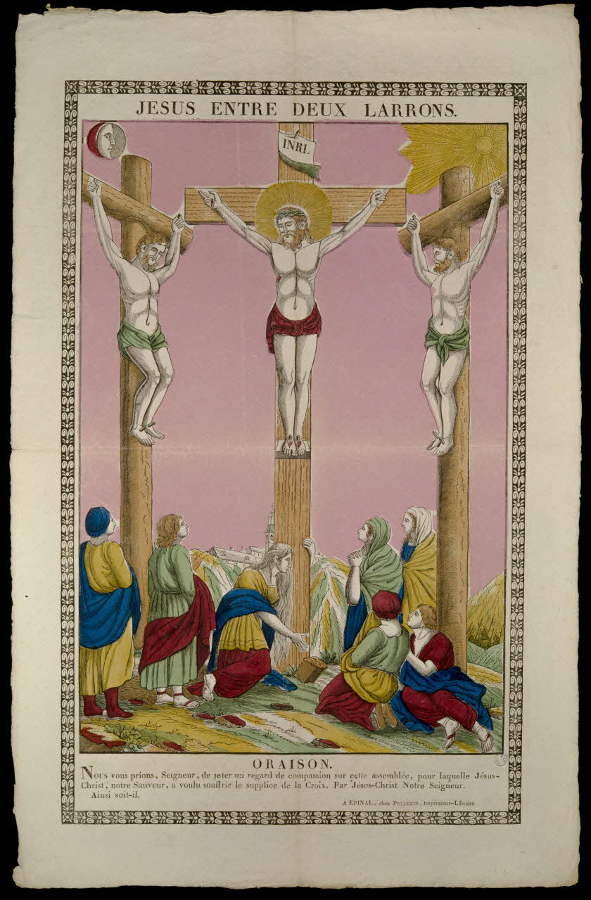 imagerie ancienne JESUS ENTRE LES DEUX LARRONS. Lorraine, France 1837 1979.82.145 Photo