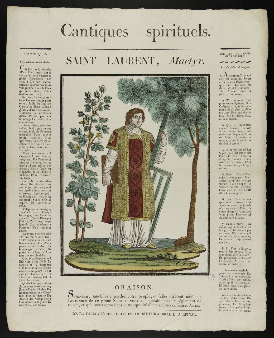 imagerie ancienne Cantiques spirituels.  SAINT LAURENT, Martyr. 1979.82.36 Photo