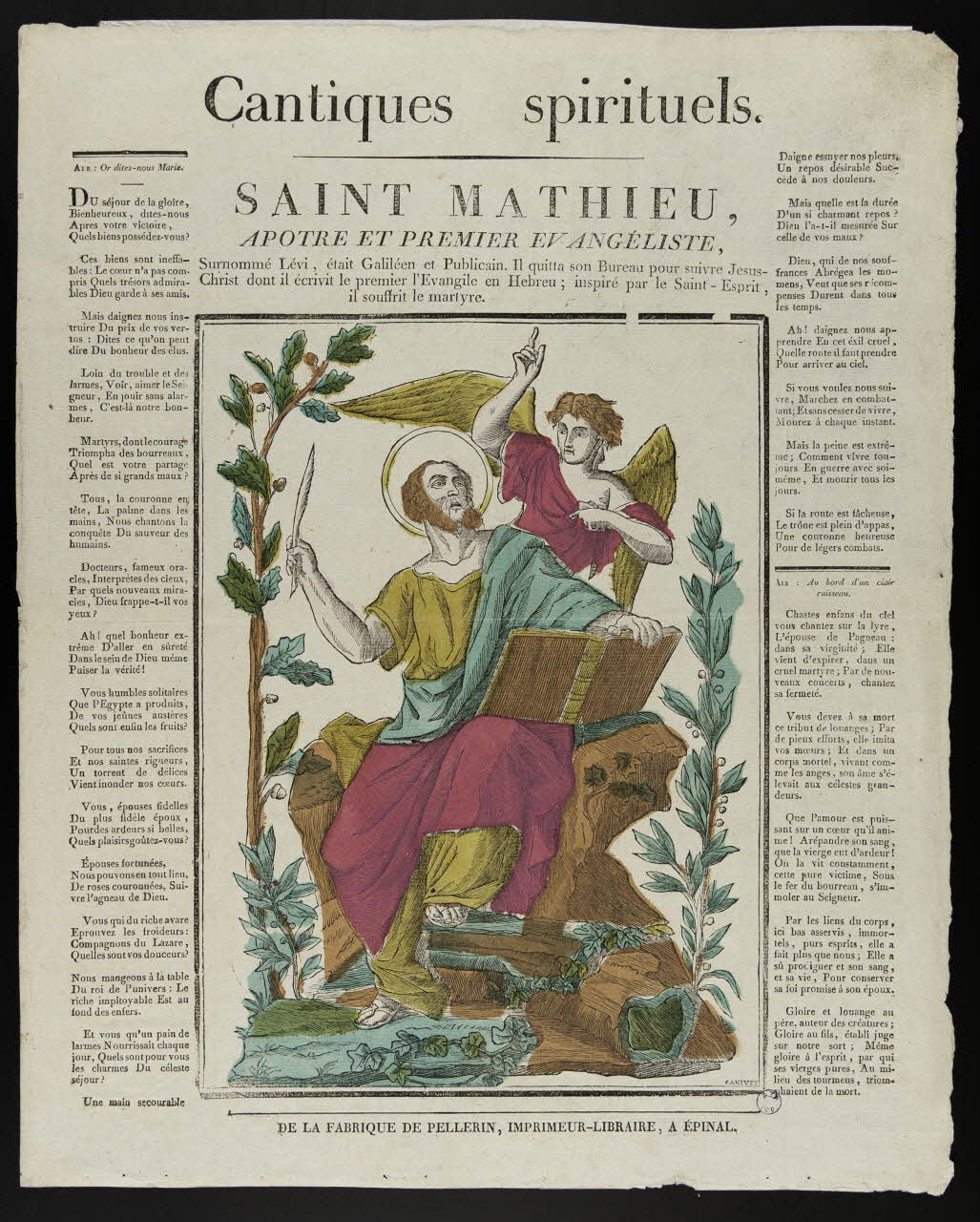Pellerin imagerie ancienne Cantiques spirituels.  SAINT MATHIEU,  APOTRE ET PREMIER EVANGELISTE, Lorraine, France 1837 1979.82.42 Photo