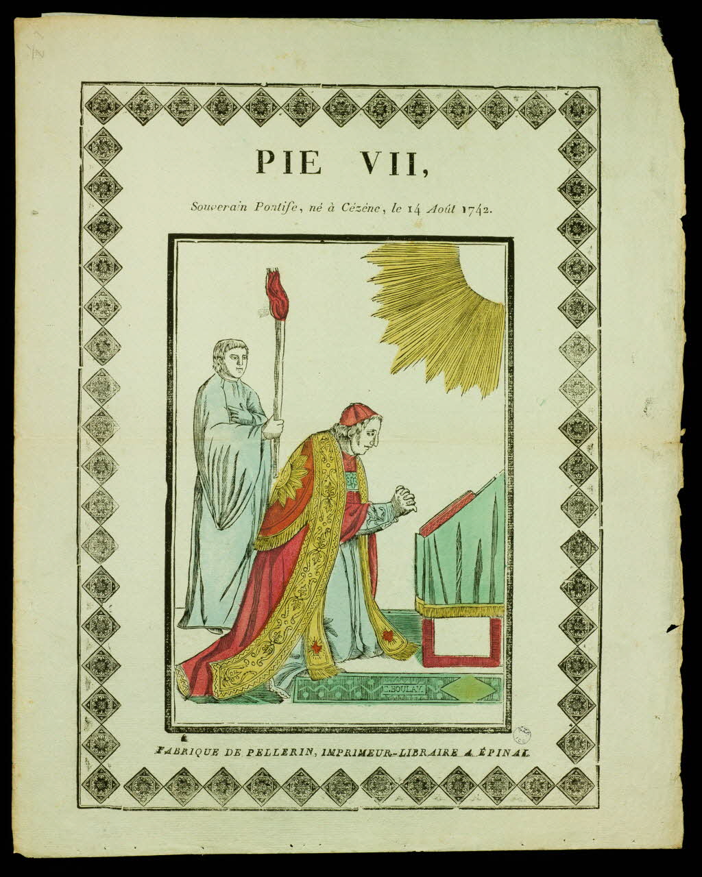 imagerie ancienne PIE VII, Souverin Pontife, né à Cézéne, le 14 Août 1742. Lorraine, France 1837 1979.82.48 Photo