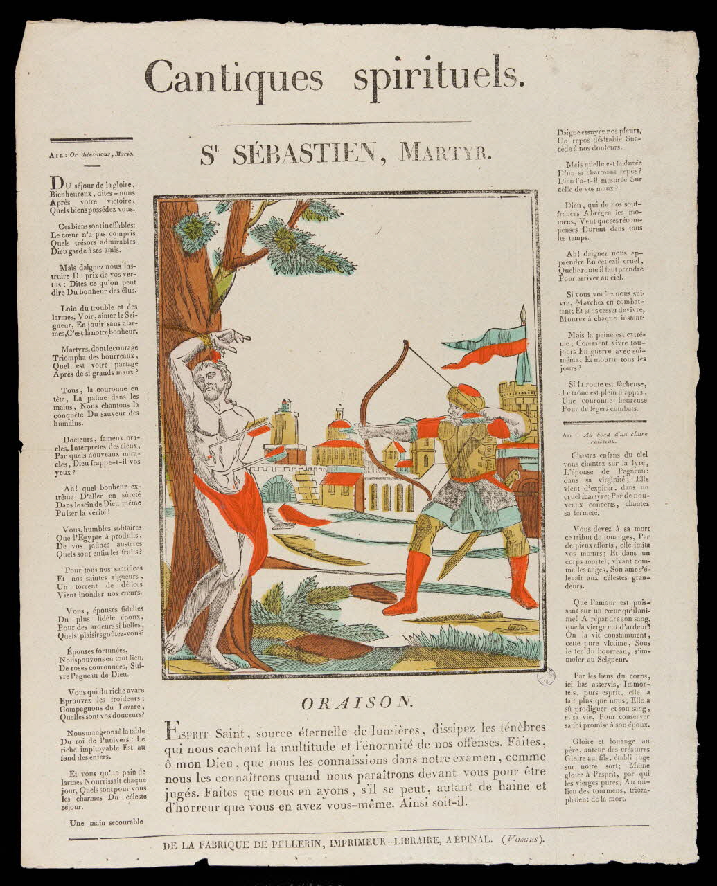 imagerie ancienne Cantiques spirituels.  St SEBASTIEN, MARTYR. Lorraine, France 1837 1979.82.55 Photo