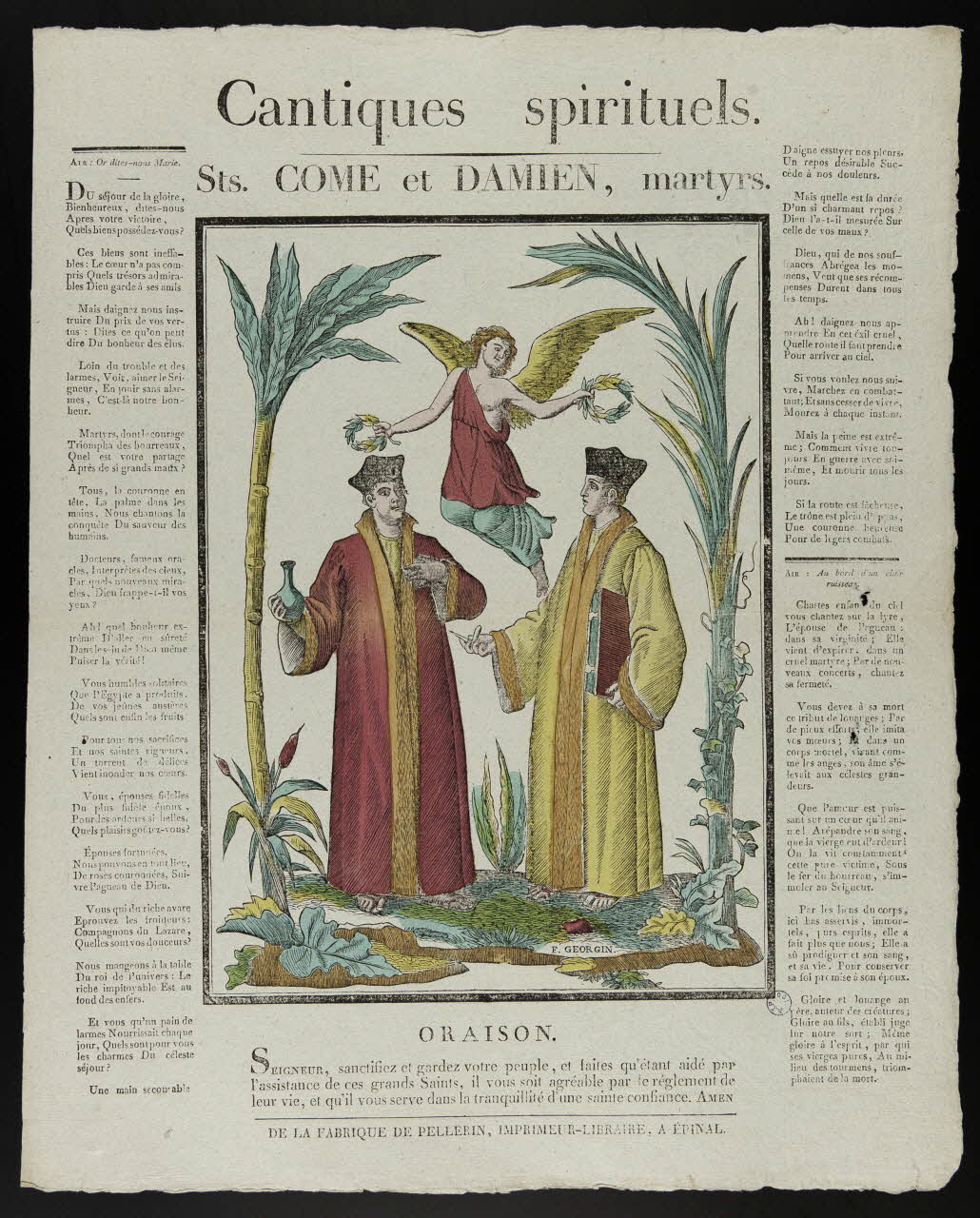 François Georgin ; Pellerin imagerie ancienne Cantiques spirituels.  Sts. COME et DAMIEN, martyrs. Lorraine, France 1837 1979.82.75 Photo