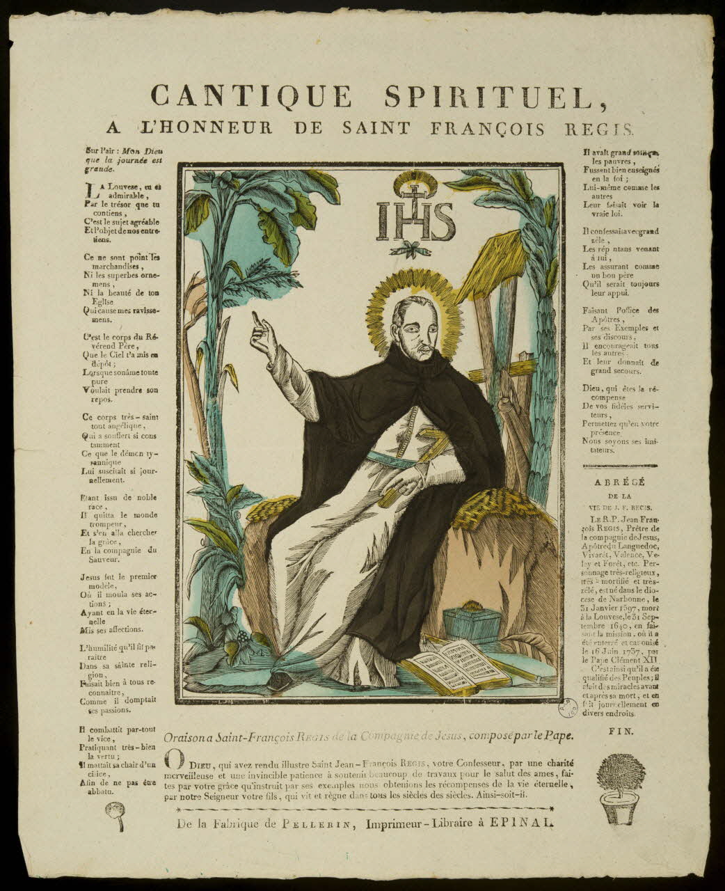 imagerie ancienne CANTIQUE SPIRITUEL,  A L'HONNEUR DE SAINT FRANCOIS REGIS. Lorraine, France 1837 1979.82.81 Photo