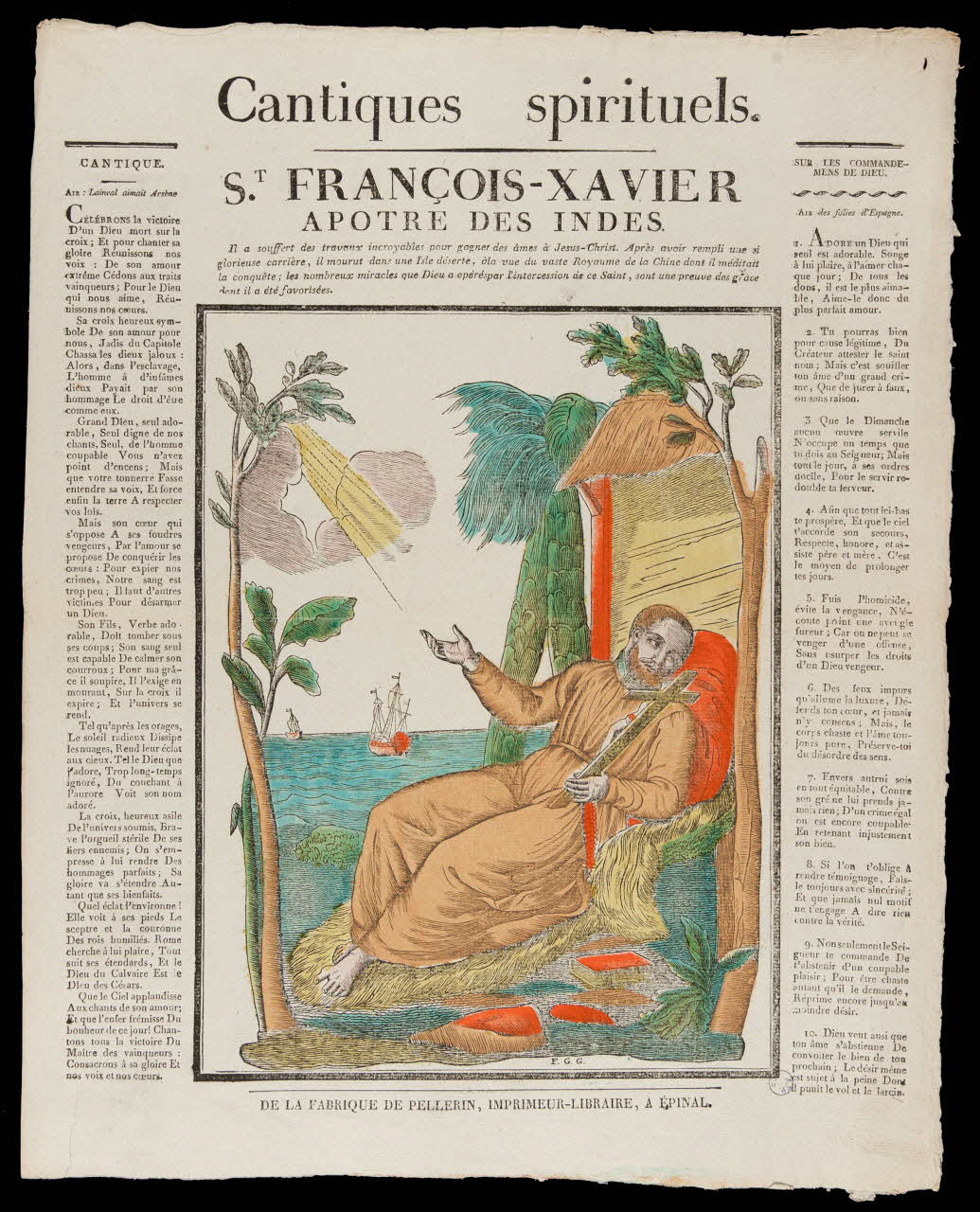 imagerie ancienne Cantiques spirituels.  S.T FRANCOIS-XAVIER  APOTRE DES INDES. Lorraine, France 1837 1979.82.83 Photo