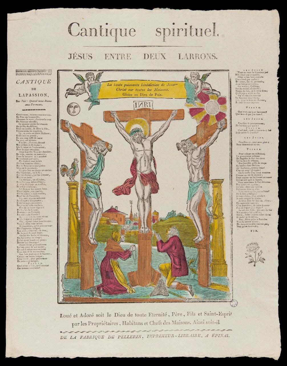 imagerie ancienne Cantique spirituel.  JESUS ENTRE DEUX LARRONS. Lorraine, France 1837 1979.82.94 Photo