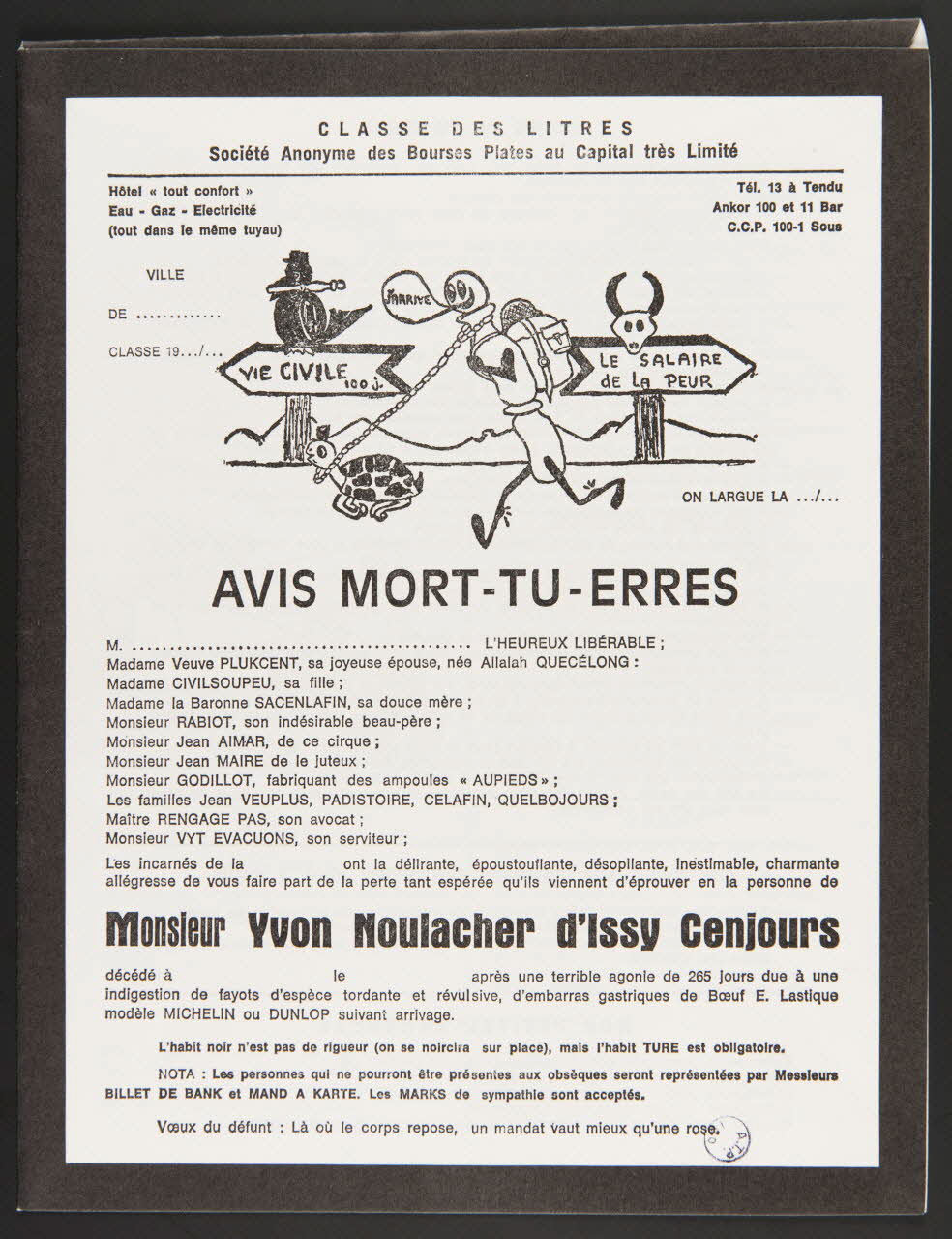 estampe AVIS MORT-TU-ERRES  Monsieur Yvon Noulacher d'Issy Cenjours 1979.90.138 Photo