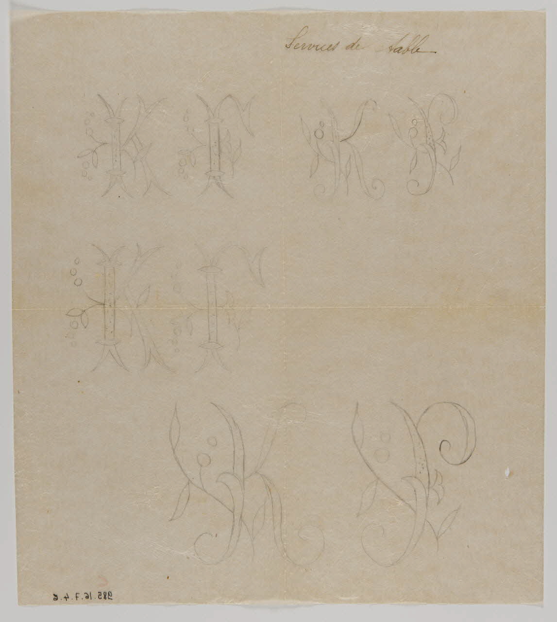 dessin Modèle de broderie : initiales KF 1985.16.7.4.6 Photo