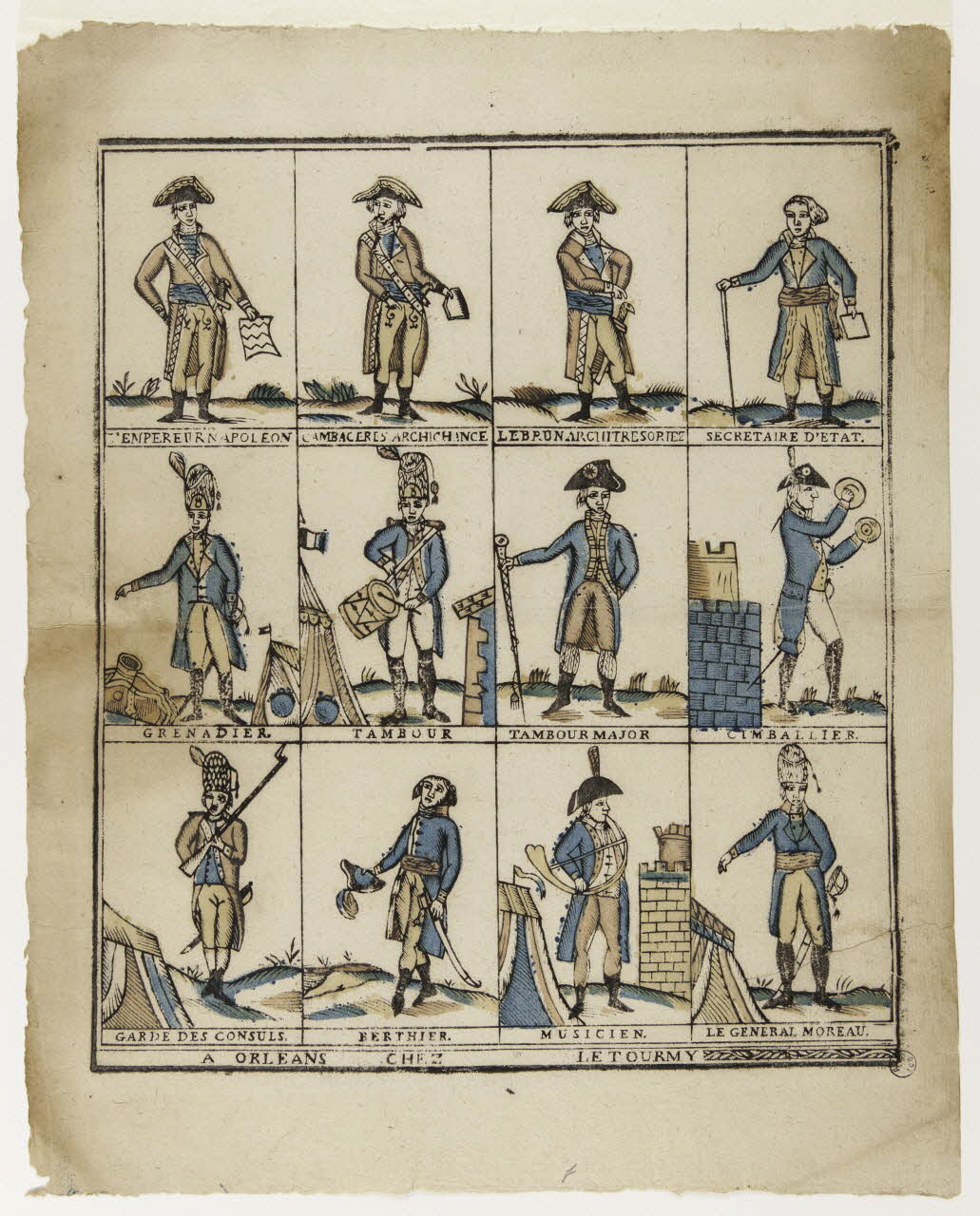 Jean Baptiste Adolphe Letourmy ; Jean-Baptiste Letourmy imagerie ancienne Planche de personnages historiques et de militaires Orléans 1804-1815 1985.21.2 Photo