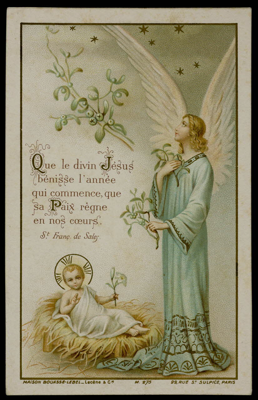 estampe Que le divin Jésus  bénisse l'année  qui commence, que  sa Paix règne  en nos coeurs. 1985.48.50 Photo