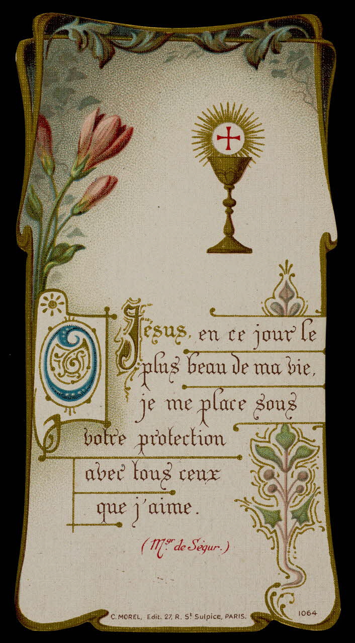 estampe Jésus en ce jour le  plus beau de ma vie  je me place sous  votre protection  avec tous ceux  que j'aime. 1985.48.66 Photo