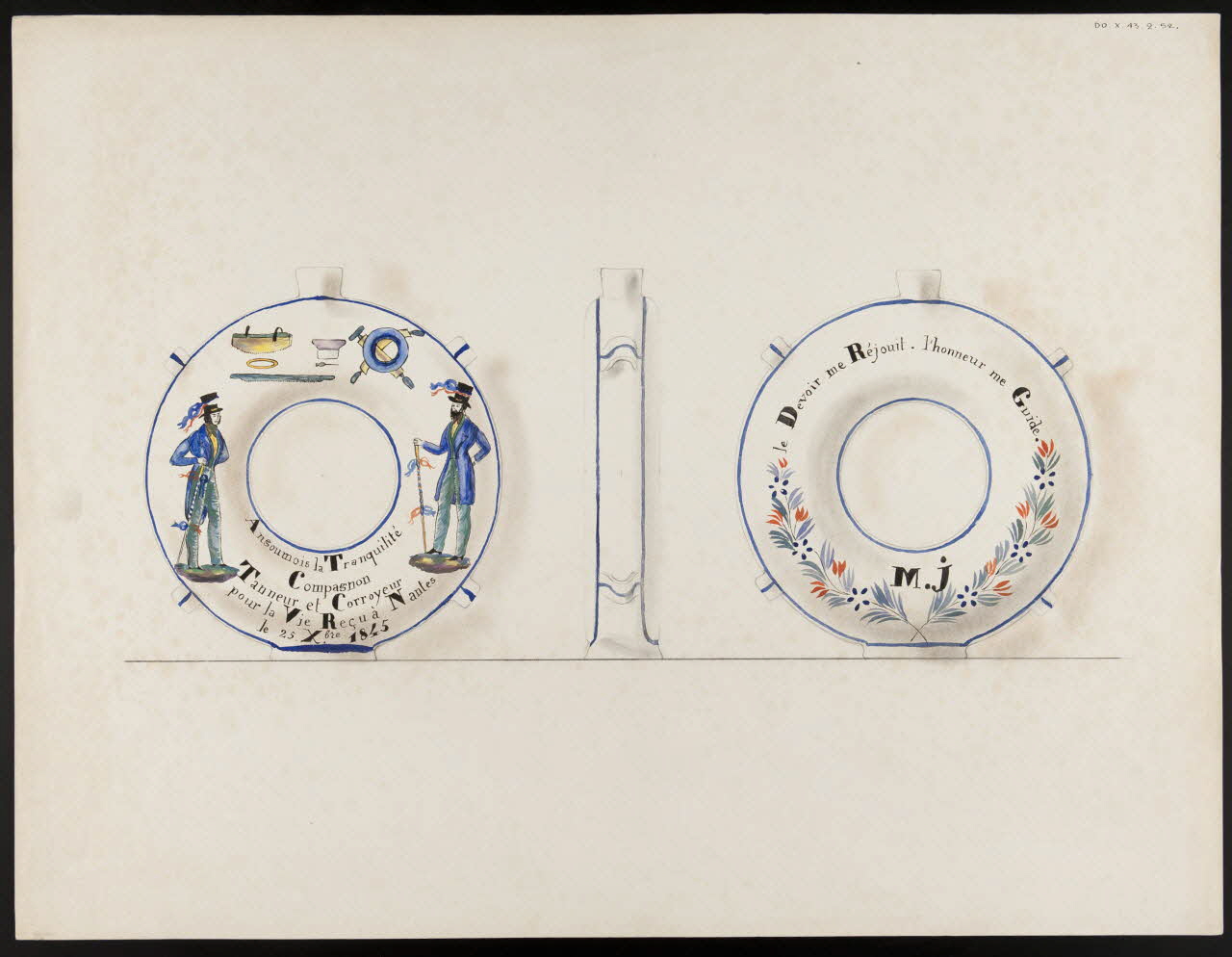 Alliot René ; Jean-Henri Gaudron dessin Gourde patronymique de compagnon 1943 1985.51.1 Photo
