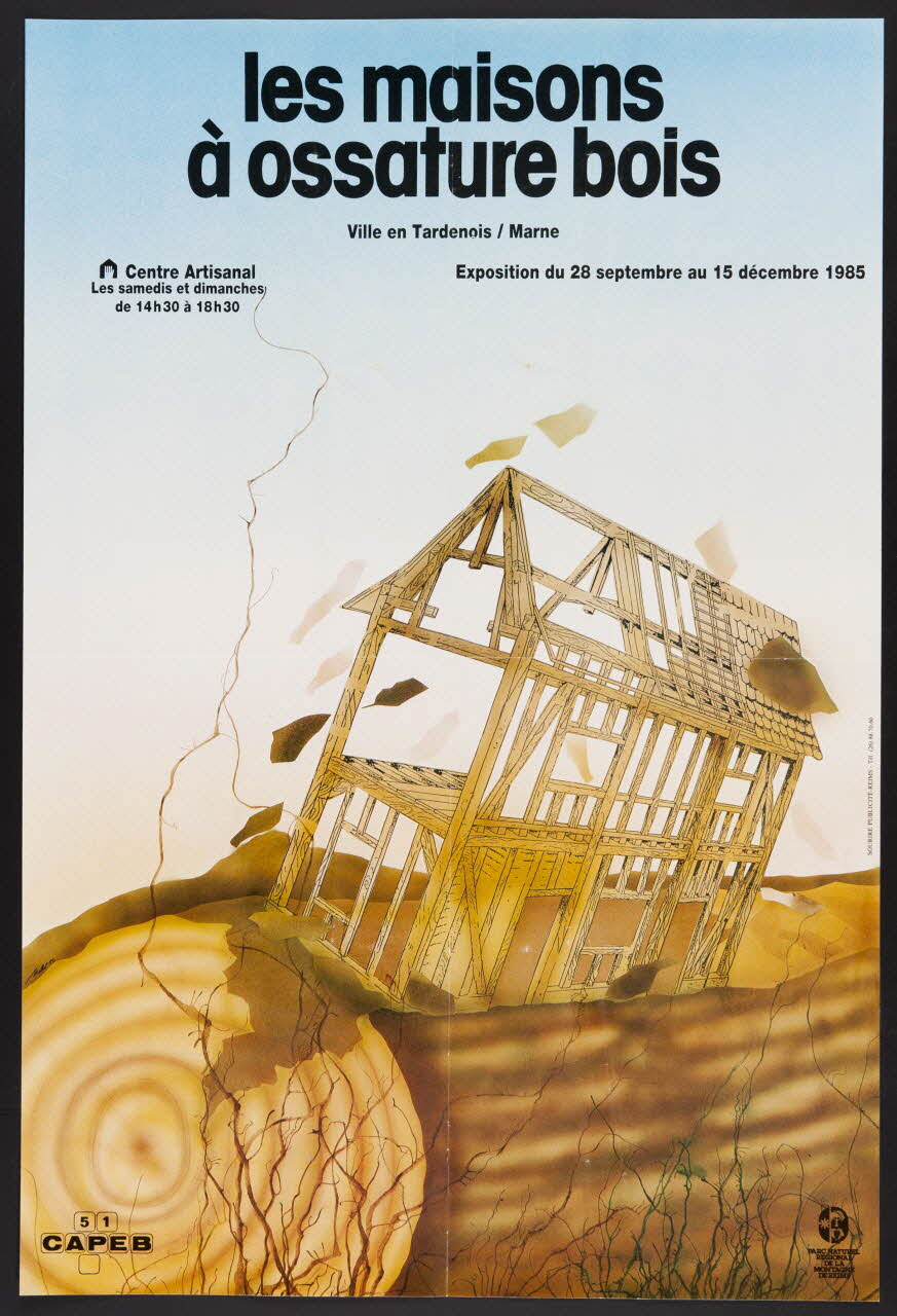 estampe les maisons  à ossature bois  Ville en Tardenois  Marne  Centre artisanal  Exposition du 28 septembre au 15 décembre 1985 1985.51.182 Photo