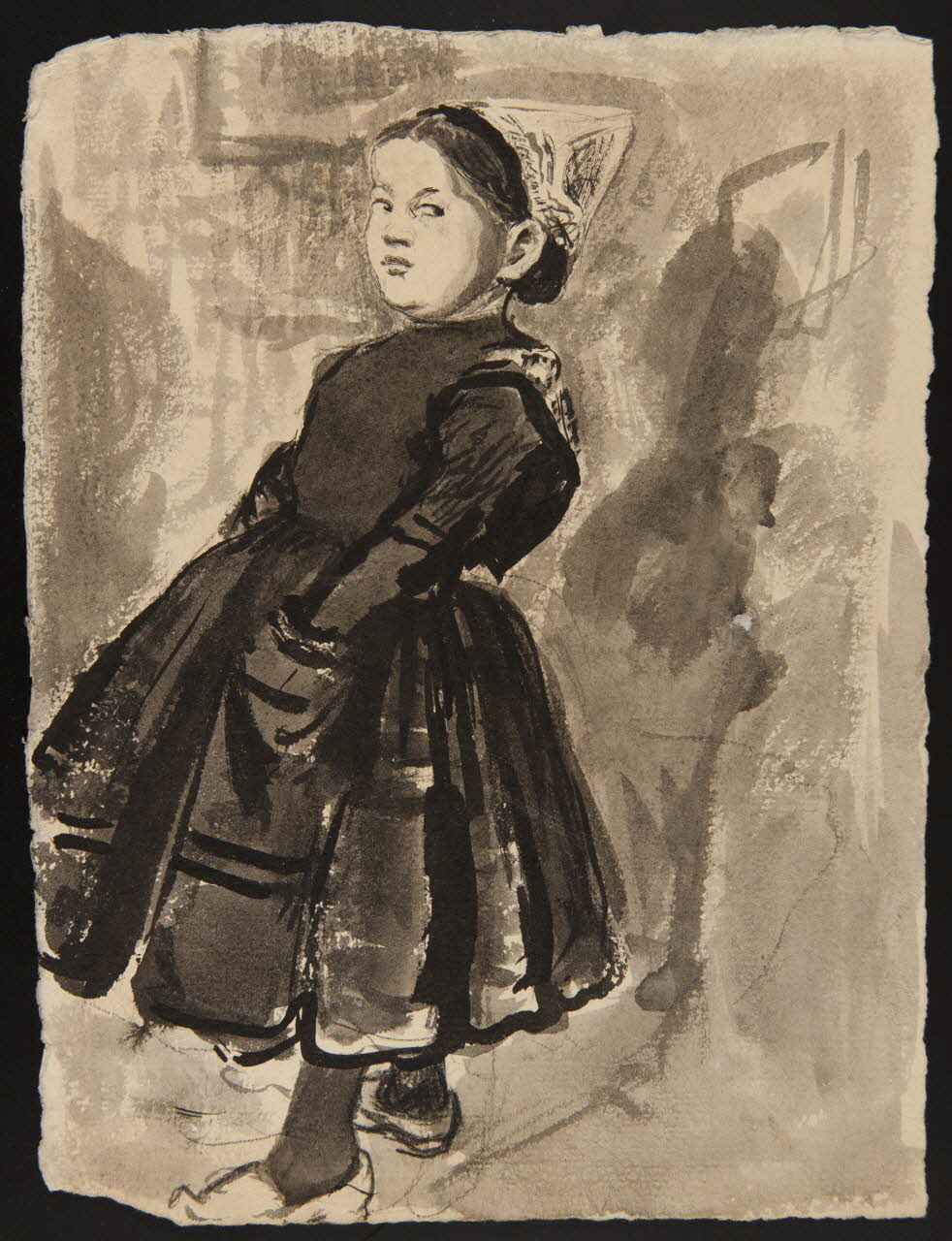 ensemble (2) dessin double face La fille de l'artiste en costume de Challans 1985.51.222 Photo