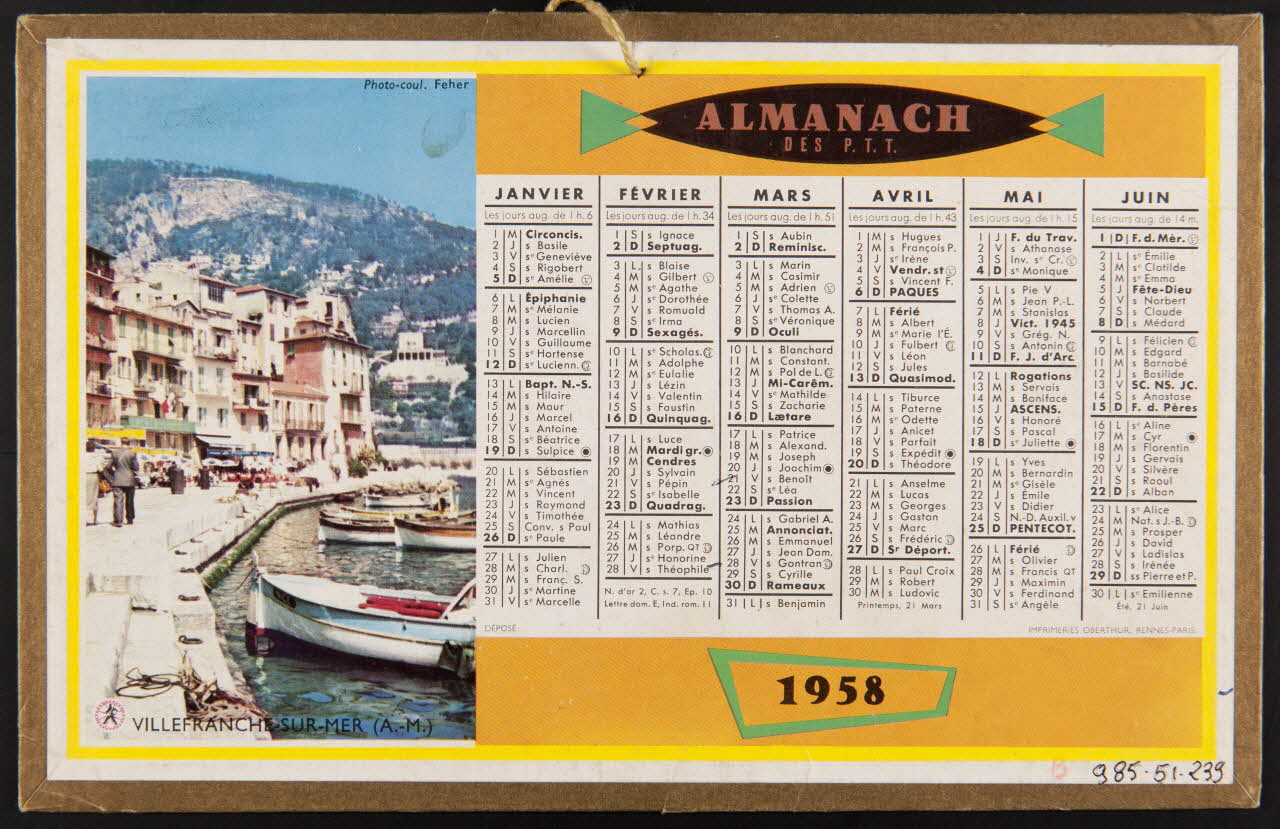 estampe ALMANACH  DES P.T.T.  1958 1985.51.239 Photo