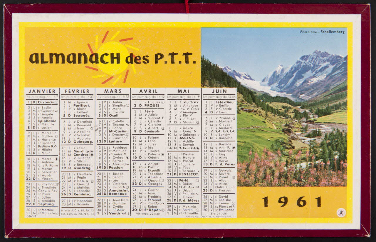 estampe almanach des P.T.T.  1961 1985.51.240 Photo