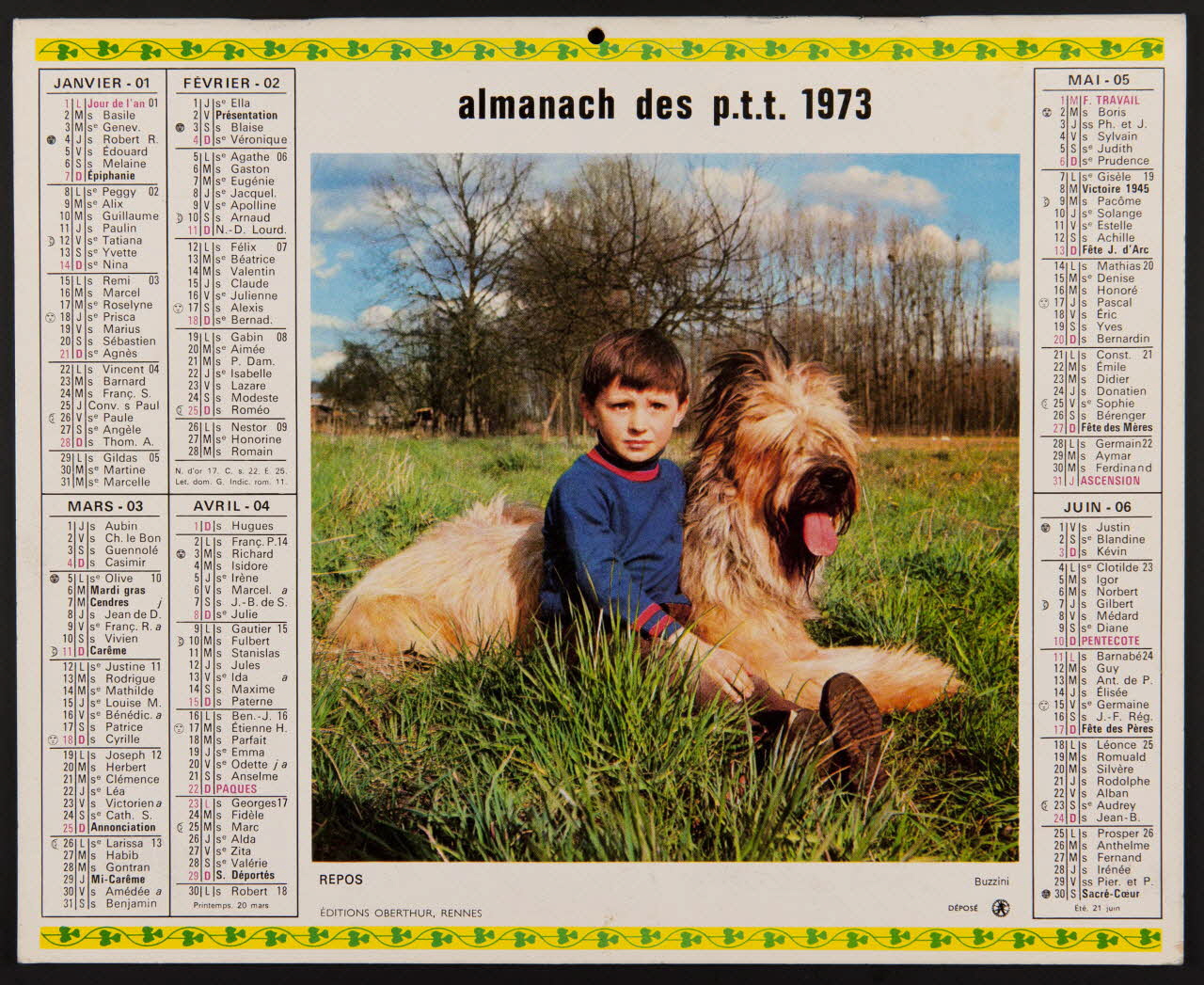 estampe almanach des p.t.t. 1973 1985.51.262 Photo