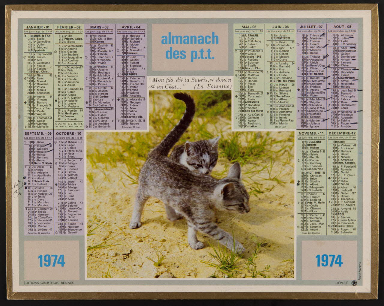 estampe Almanach  des P.T.T. 1974 France 1973 1985.51.263 Photo