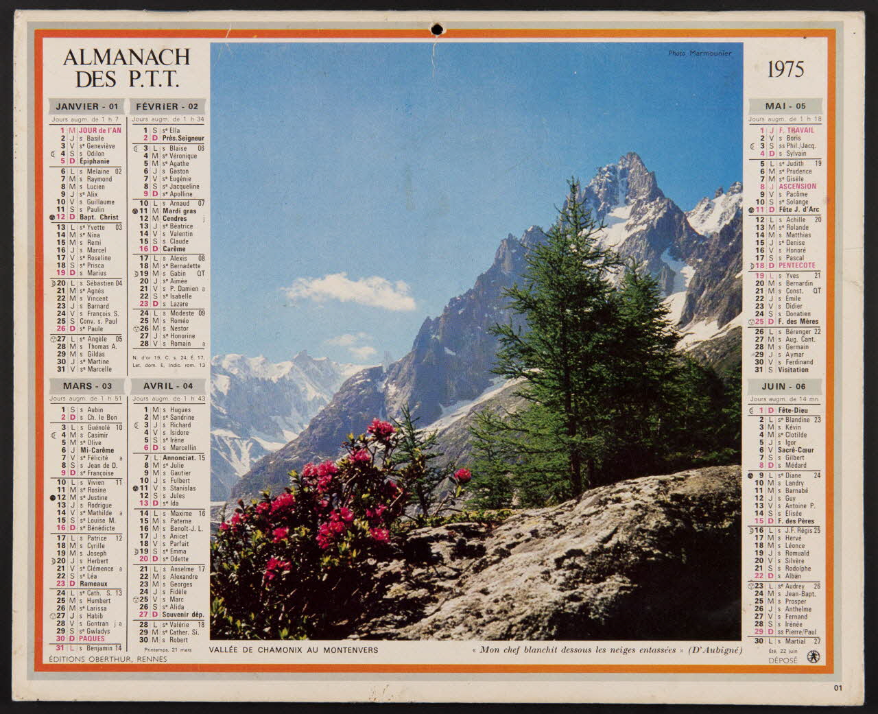 estampe ALMANACH  DES P.T.T.  1975 1985.51.265 Photo