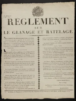 Durouchail Pierre ; Maisnel fils imagerie ancienne REGLEMENT  SUR  LE GLANAGE ET RATELAGE Picardie, France 1817 1985.51.320 Photo