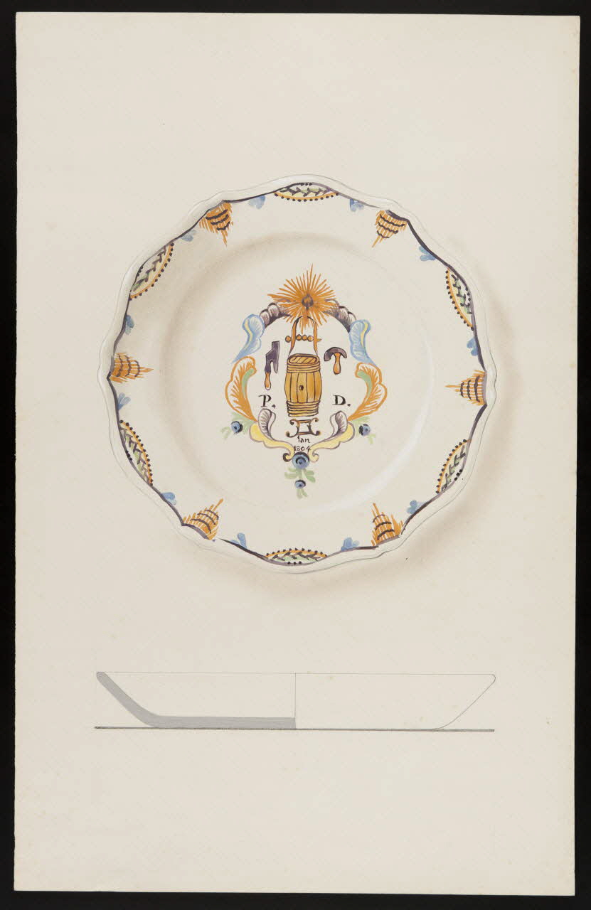 Alliot René ; Pierre Henri Felden dessin Assiette patronymique de compagnon 1943 1985.51.33 Photo