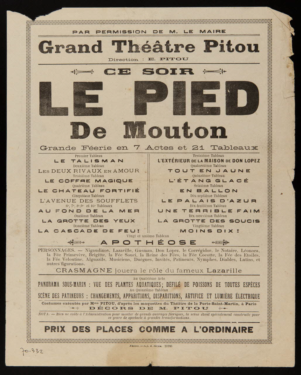 affiche Grand Théâtre Pitou  CE SOIR  LE PIED  De Mouton 1985.51.336 Photo