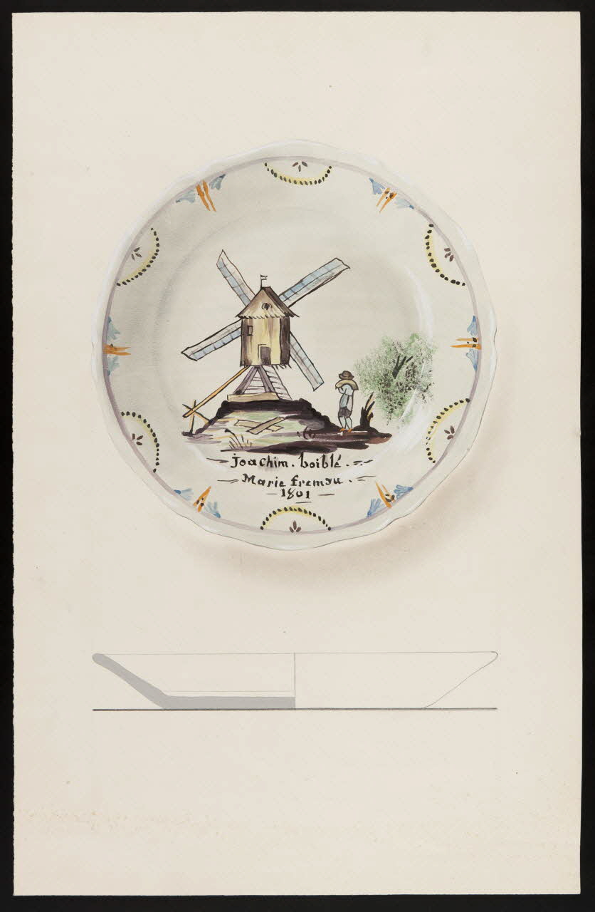 Alliot René ; Pierre Henri Felden dessin Assiette d'accordailles 1943 1985.51.35 Photo