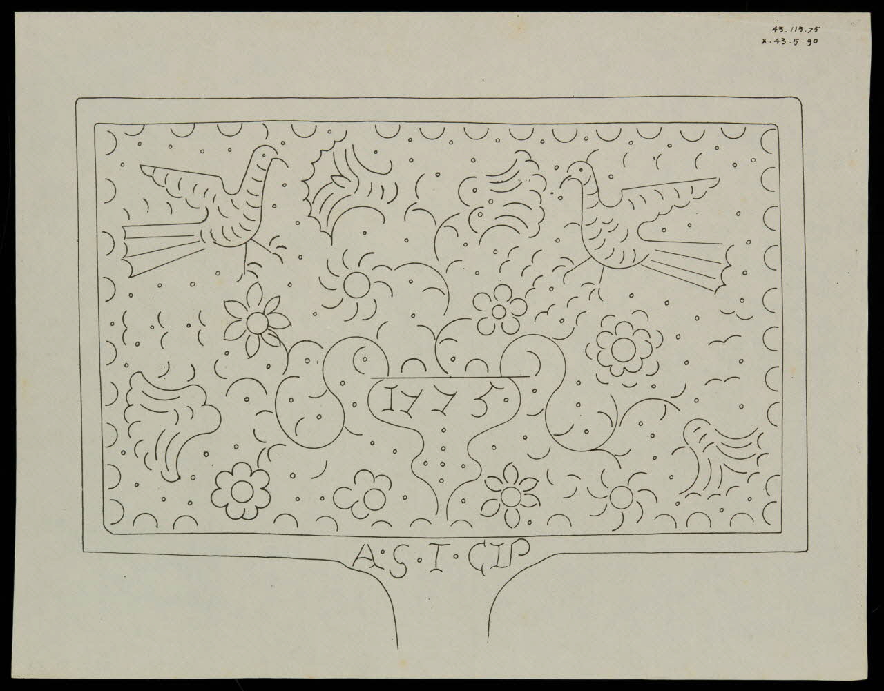 Caplain René ; Pierre Dourdaine estampe Relevé d'un décor de gaufrier rectangulaire Chartres 1938-1948 1985.51.38 Photo