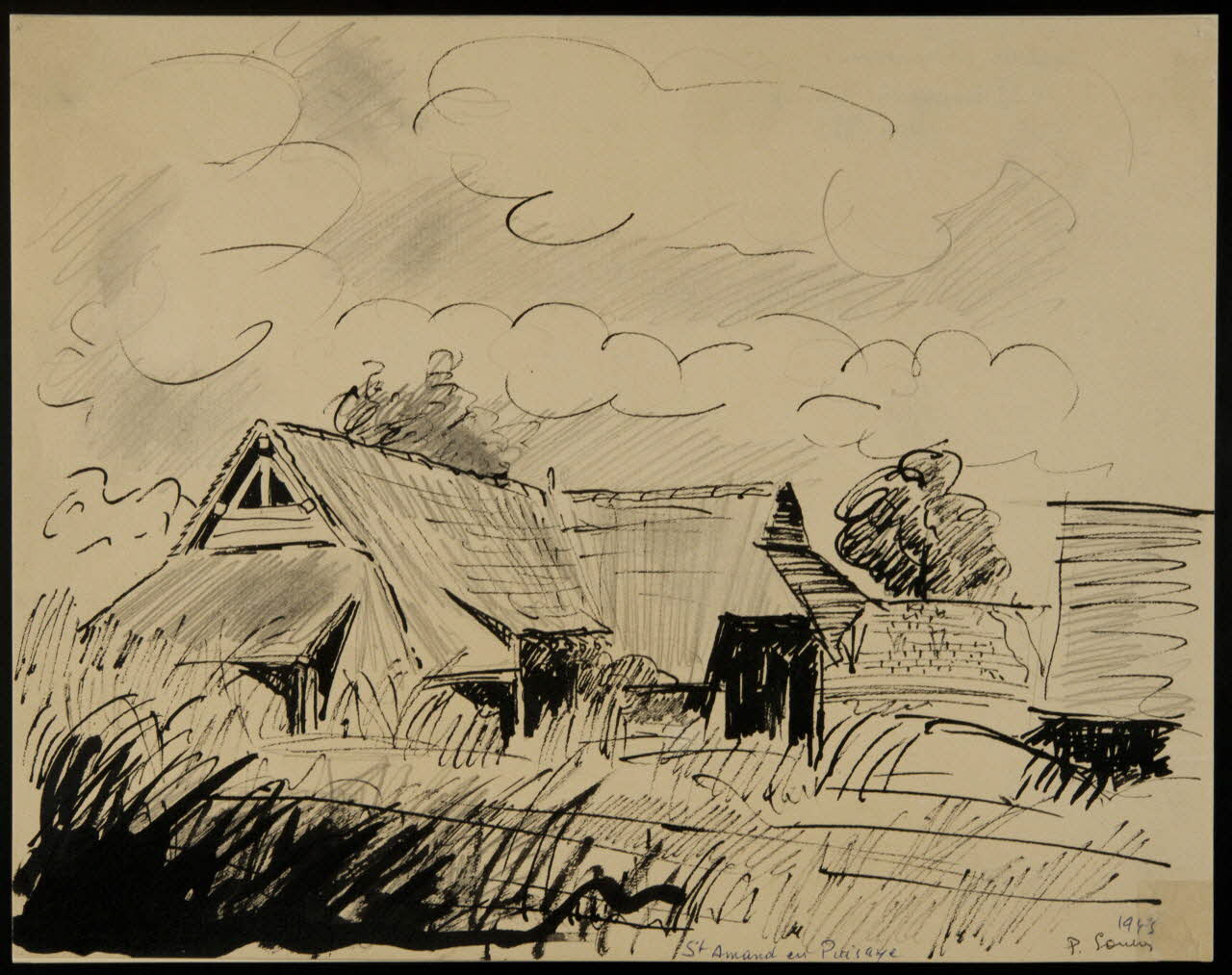 Pierre Soulier dessin Vue de maisons à Saint-Amand-en-Puisaye Saint-Amand-en-Puisaye 1943 1985.51.382 Photo