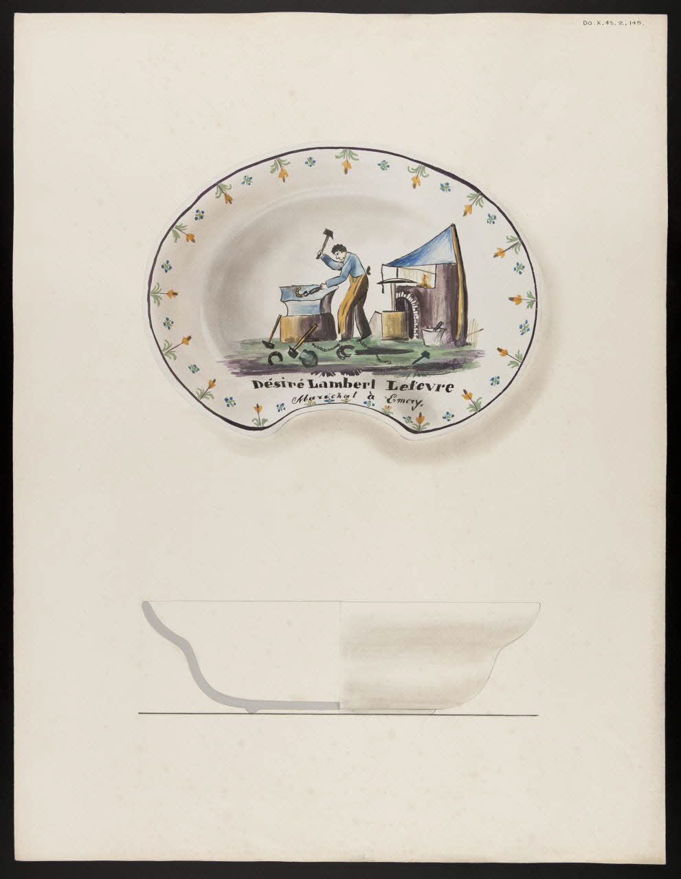 Alliot René ; Jean-Henri Gaudron dessin Plat à barbe patronymique 1943 1985.51.4 Photo