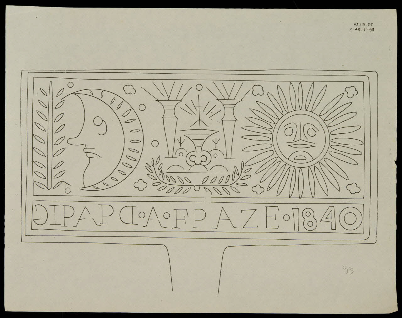 Caplain René ; Pierre Dourdaine estampe Relevé d'un décor de gaufrier rectangulaire Chartres 1938-1948 1985.51.42 Photo