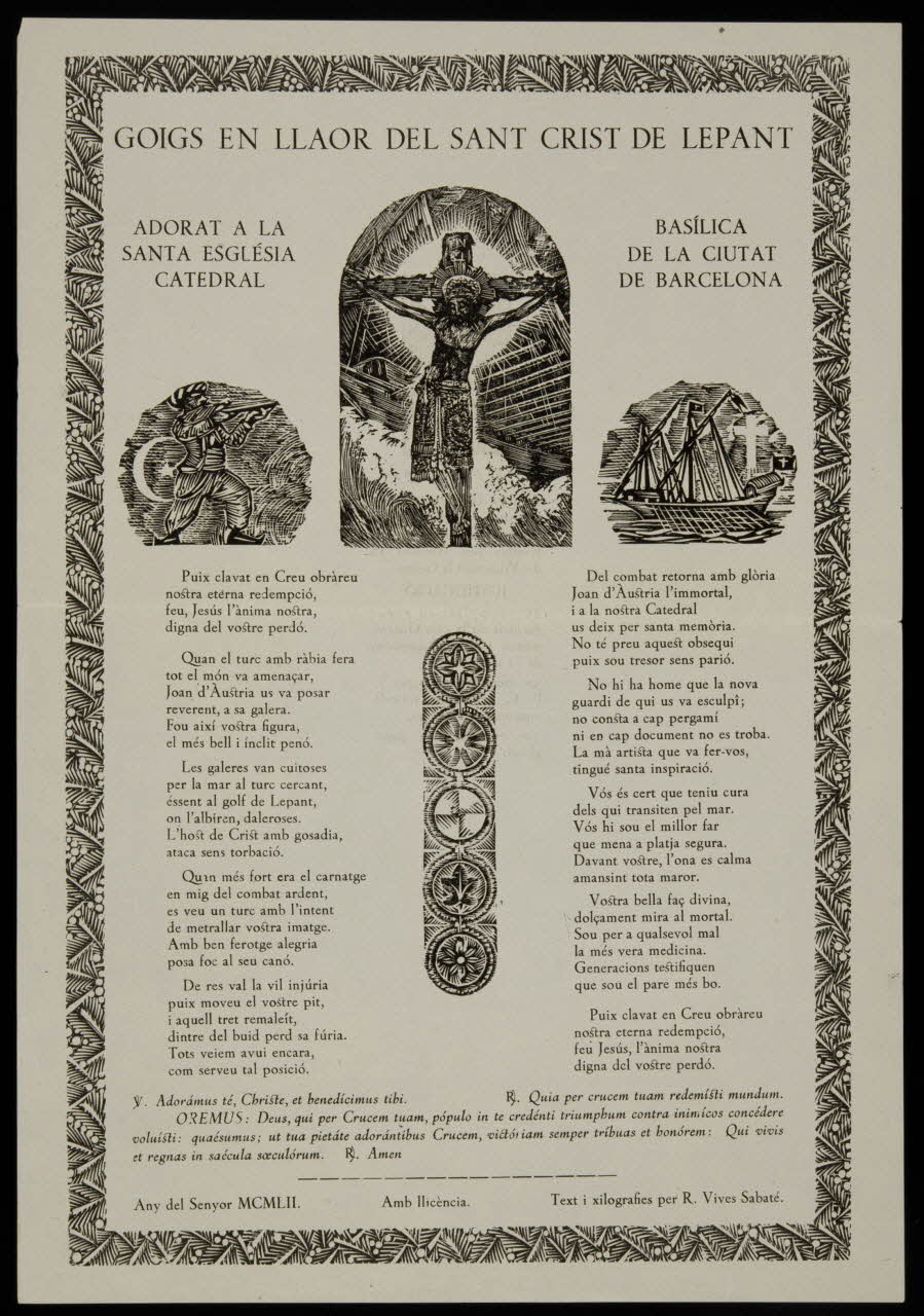 estampe GOIGS EN LLAOR DEL SANT CRIST DE LEPANT 1985.51.424 Photo