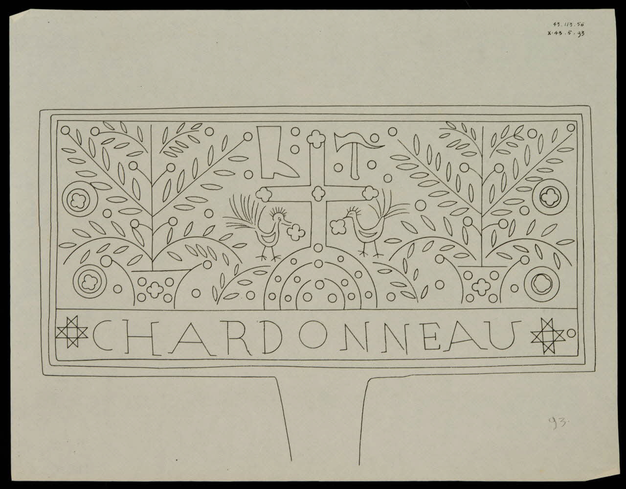 Caplain René ; Pierre Dourdaine estampe Relevé d'un décor de gaufrier rectangulaire Chartres 1938-1948 1985.51.43 Photo