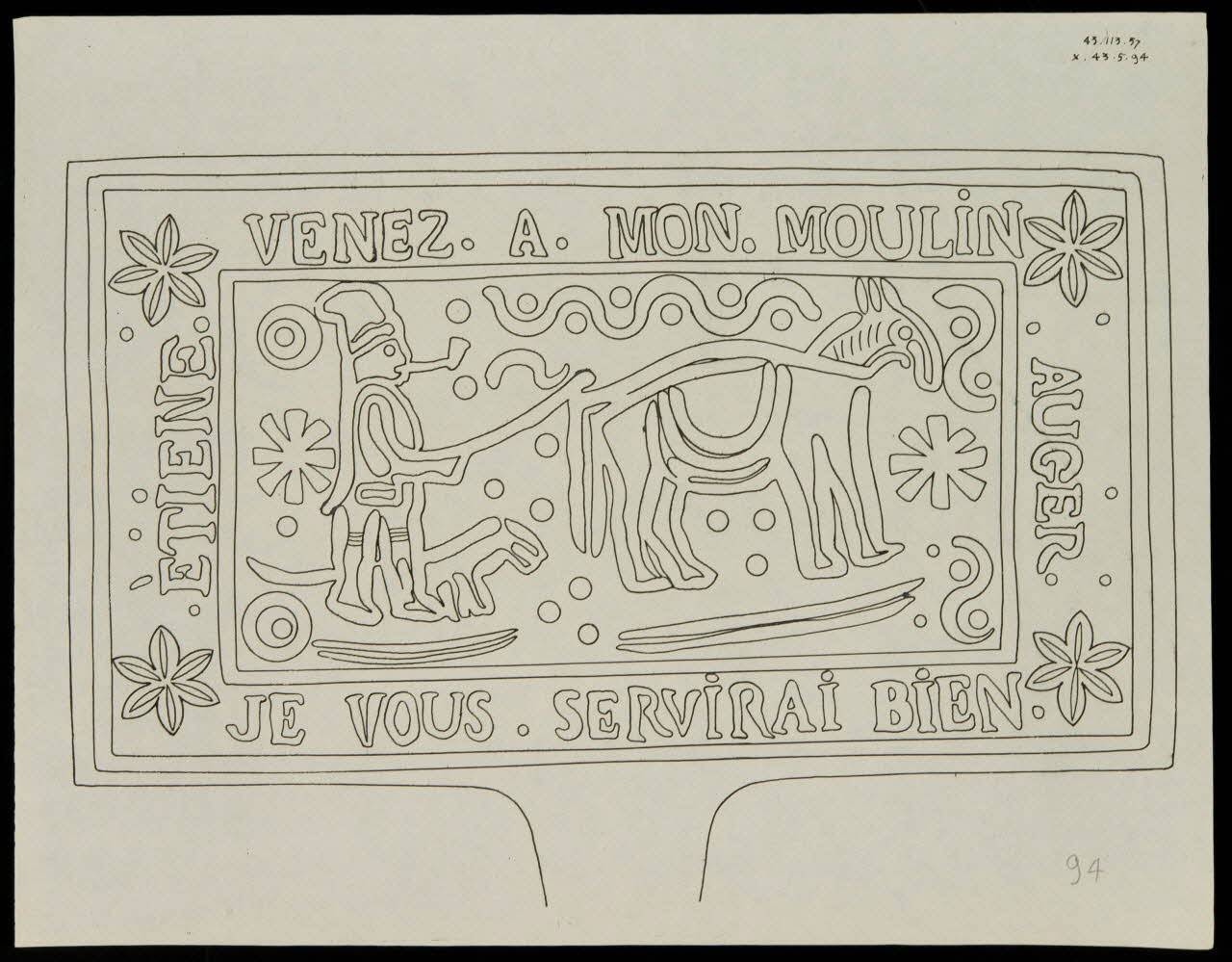 Caplain René ; Pierre Dourdaine estampe Relevé d'un décor de gaufrier rectangulaire Chartres 1938-1948 1985.51.45 Photo