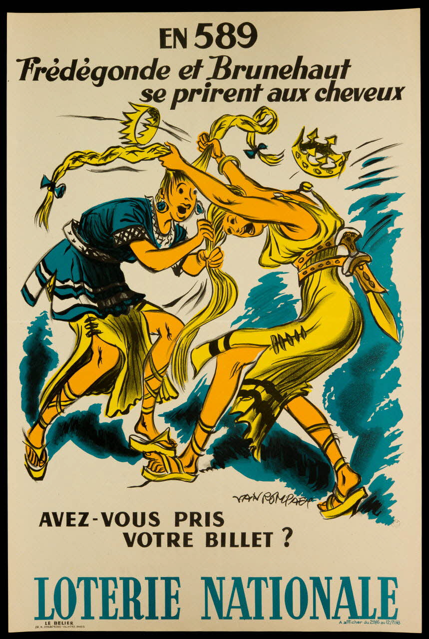 estampe EN 589  Frédégonde et Brunehaut  se prirent aux cheveux  LOTERIE NATIONALE 1985.51.454 Photo