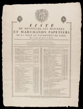 Chardon estampe LISTE  DE MESSIEURS LES MAISTRES  ET MARCHANDS PAPETIERS  DE LA VILLE ET FAUXBOURGS DE PARIS France 1761 1985.51.492  Photo