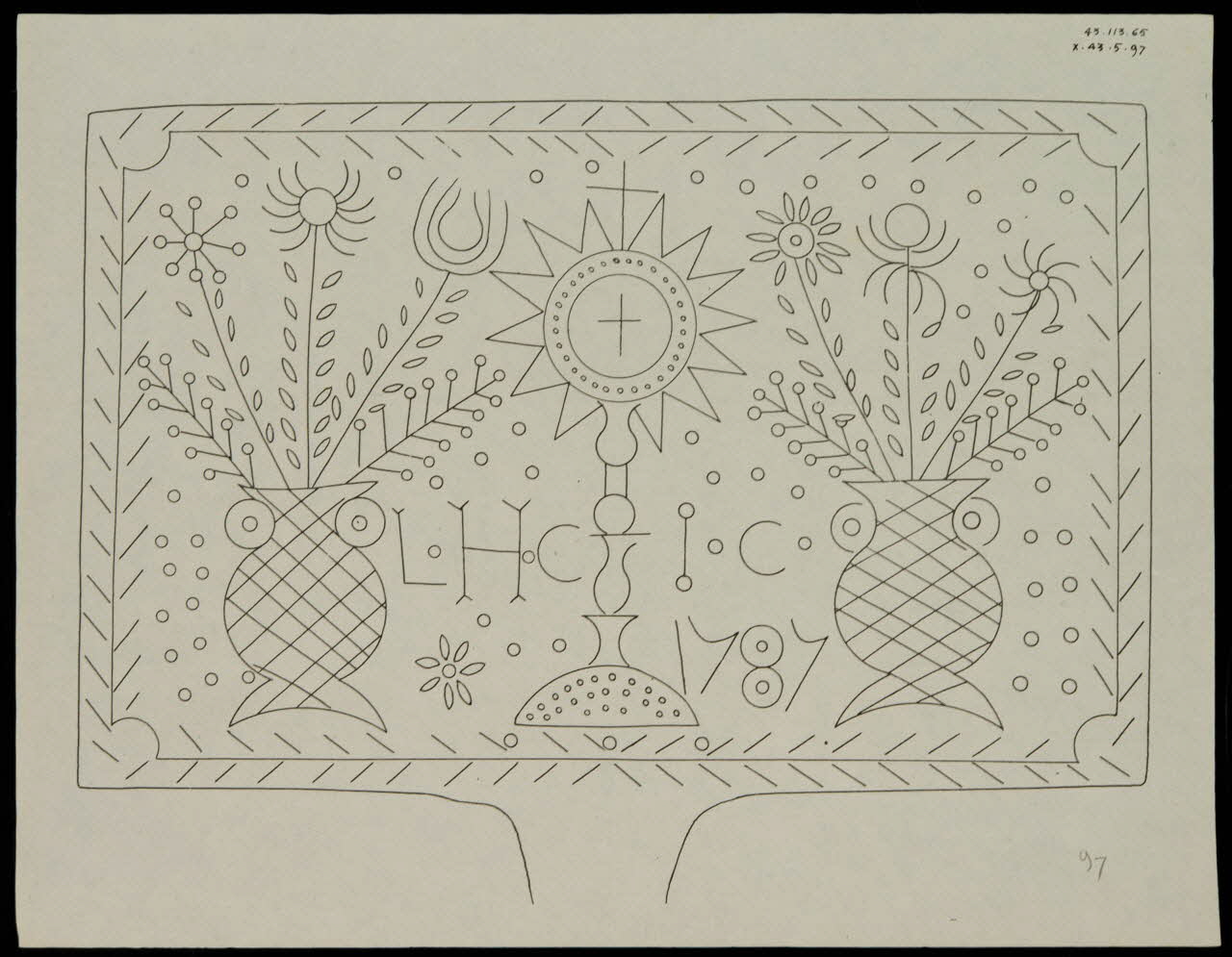 Caplain René ; Pierre Dourdaine estampe Relevé d'un décor de gaufrier rectangulaire Chartres 1938-1948 1985.51.51 Photo