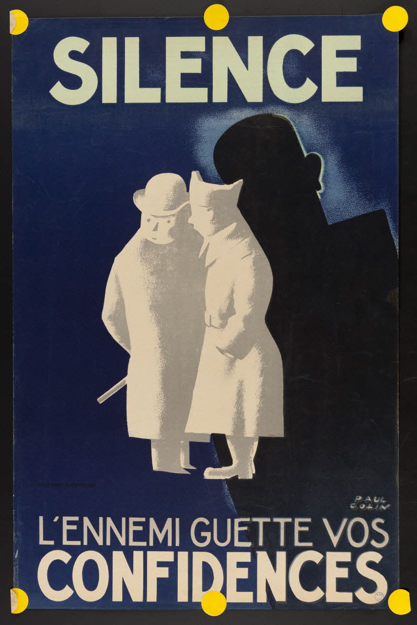 Paul Colin estampe SILENCE  L'ENNEMI GUETTE VOS  CONFIDENCES 1939 1985.51.518 Photo