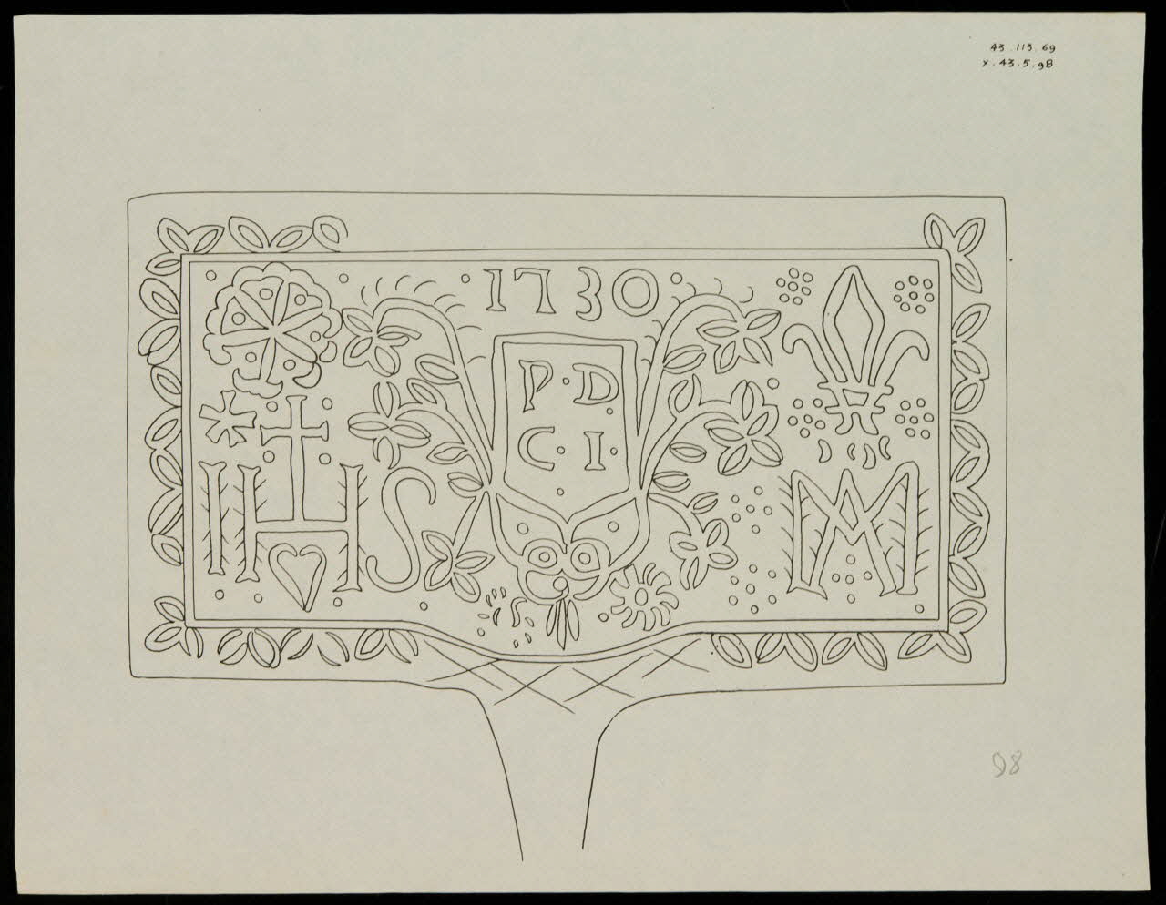 Caplain René ; Pierre Dourdaine estampe Relevé d'un décor de gaufrier rectangulaire Chartres 1938-1948 1985.51.52 Photo