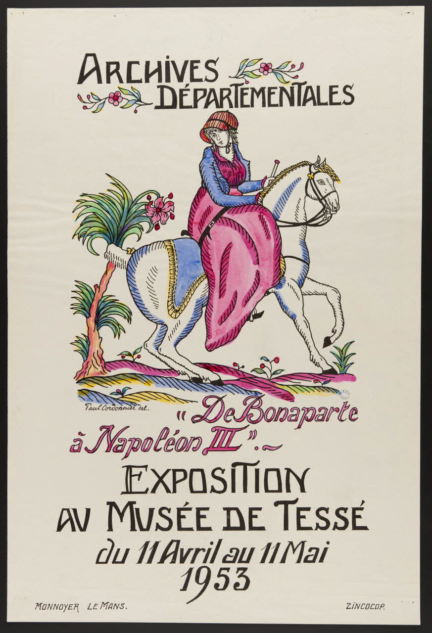 estampe ARCHIVES  DEPARTEMENTALES  "De Bonaparte  à Napoléon III"  EXPOSITION  AU MUSEE DE TESSE  du 11 Avril au 11 Mai  1953 1985.51.548 Photo