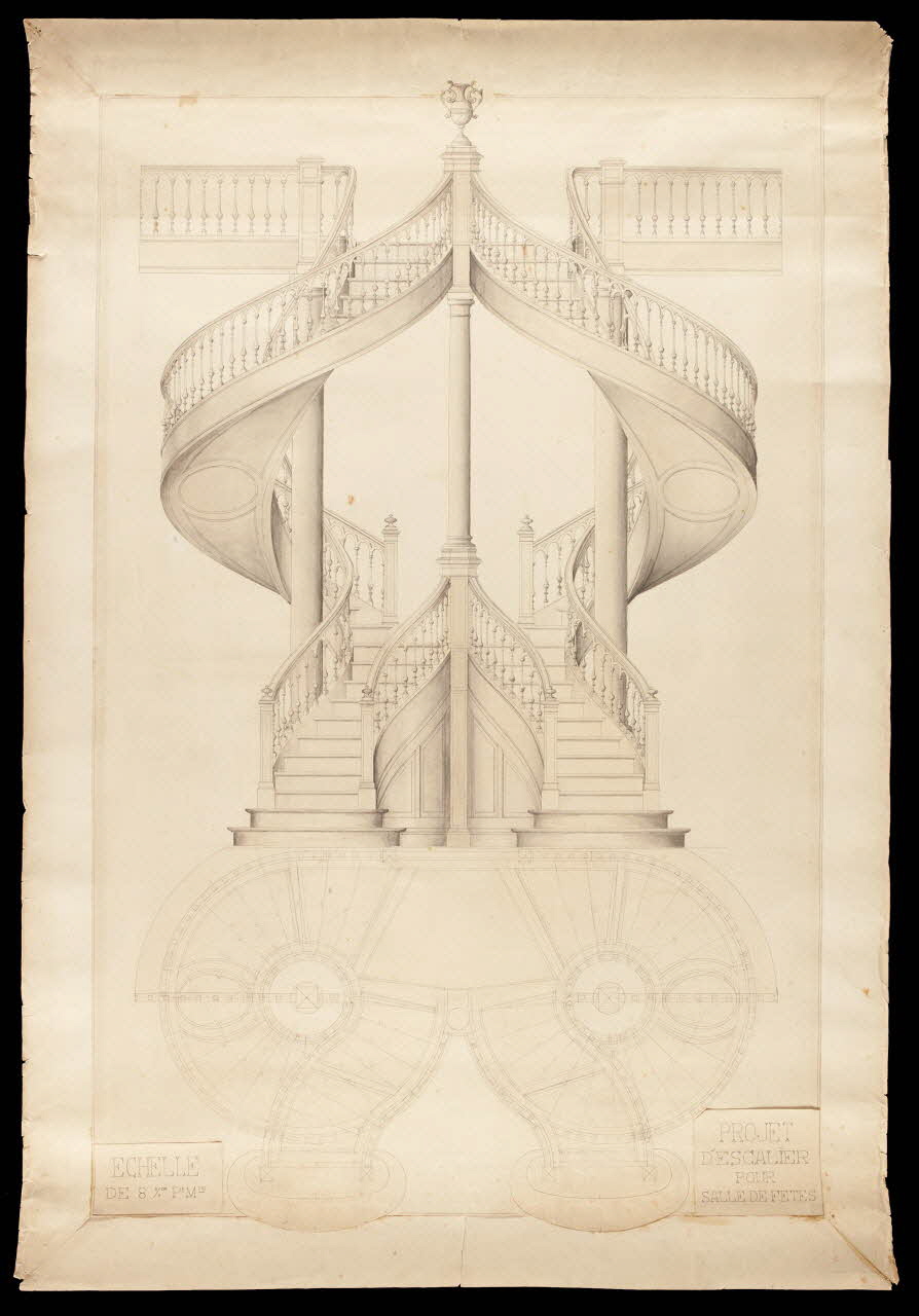 dessin PROJET  D'ESCALIER  POUR  SALLE DE FÊTES 1985.51.783  Photo
