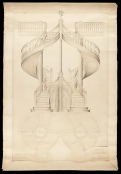 dessin PROJET  D'ESCALIER  POUR  SALLE DE FÊTES 1985.51.783  Photo