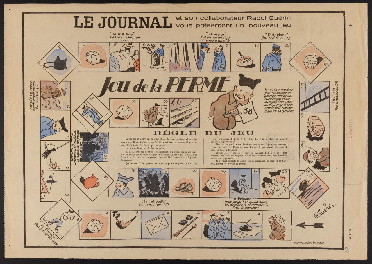 Le Journal jeu de l'oie LE JOURNAL  et son collaborateur Raoul Guérin vous présentent un nouveau jeu  "Jeu de la PERME" Ile-de-France, France 1939/12/29 1985.51.795 Photo