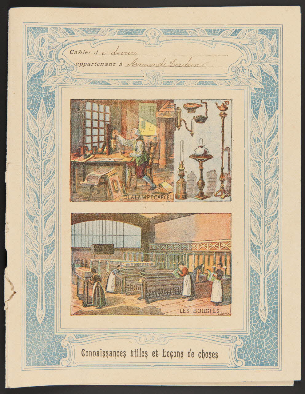 estampe Connaissances utiles et Leçons de choses  LA LAMPE CARCEL  LES BOUGIES 1985.61.1 Photo