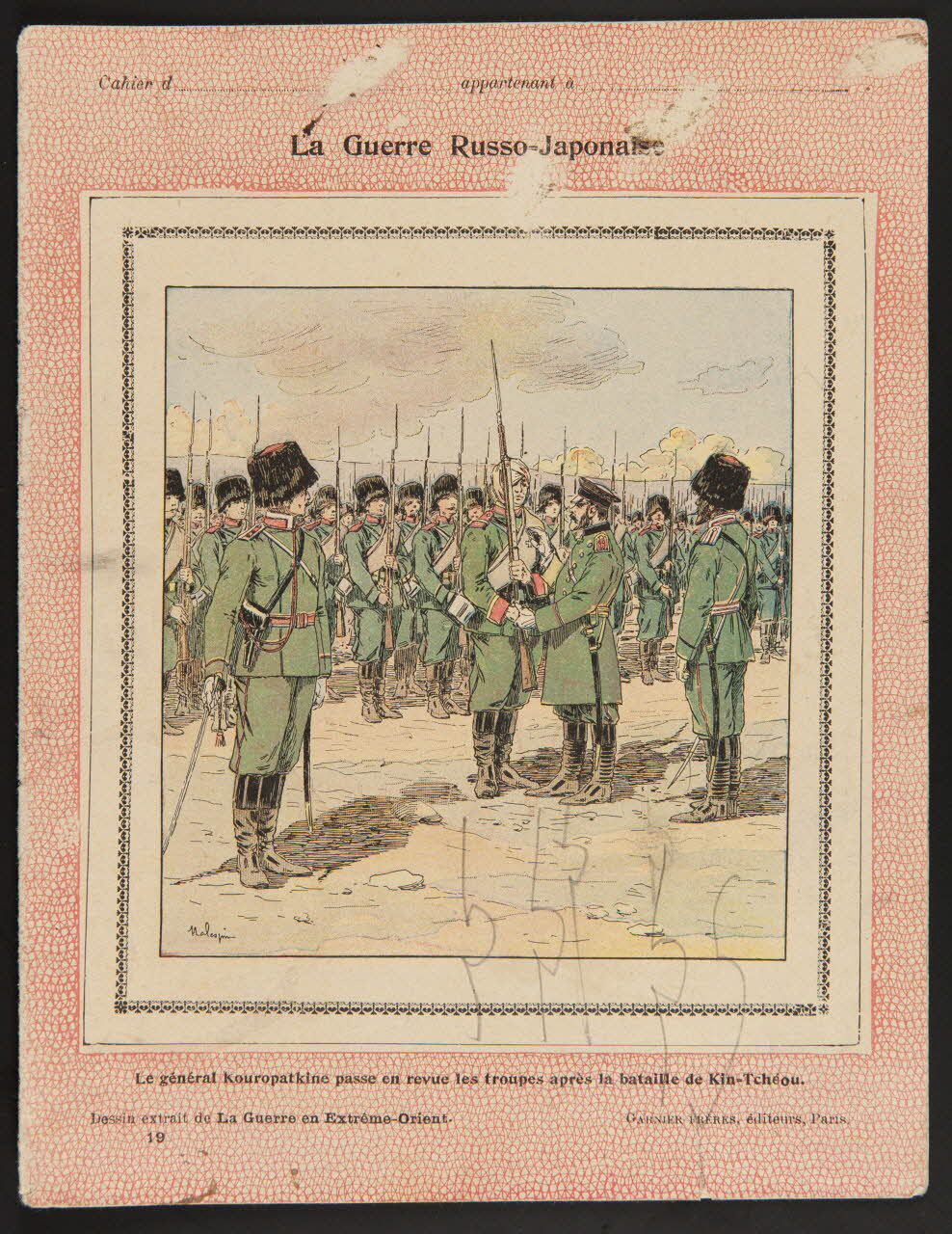 estampe La Guerre Russo-Japonaise  Le général Kouropatkine passe en revue les troupes après la bataille de Kin-Tchéou. 1985.61.123 Photo