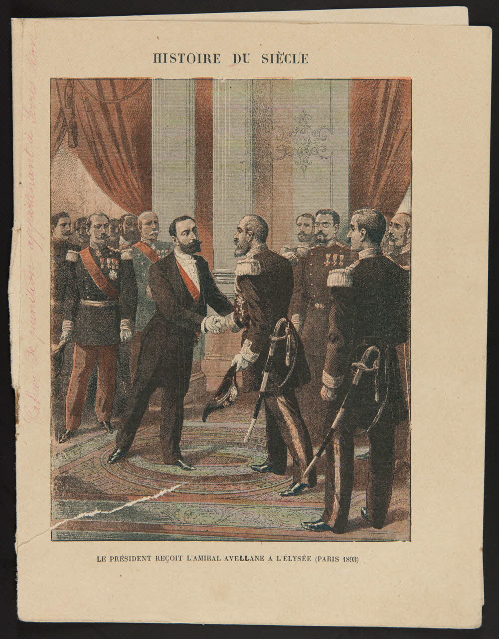 estampe LE PRESIDENT RECOIT L'AMIRAL AVELLANE A L'ELYSEE (PARIS 1893) 1985.61.130 Photo