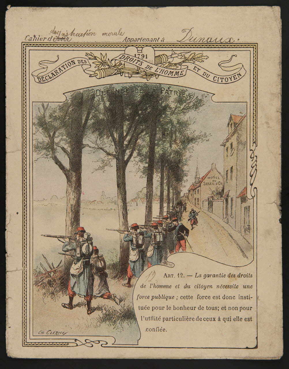 estampe DECLARATION DES  DROITS DE L'HOMME  ET DU CITOYEN  Art. 12. - La garantie des droits  de l'homme et du citoyen nécessite une  force publique 1985.61.173 Photo